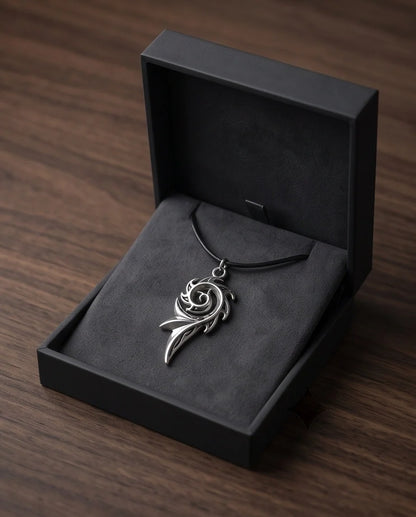 Silver Tribal Swirl Flame Cord Necklace