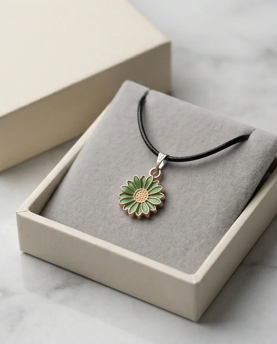 Gold and Green Daisy Pendant Necklace