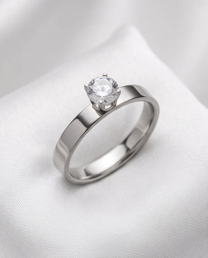 Silver Round Gemstone Crown Band Solitaire Ring
