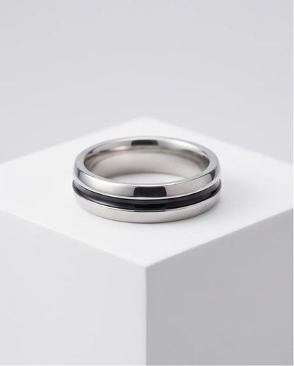 Dual-Tone Inlaid Channel Silver Band