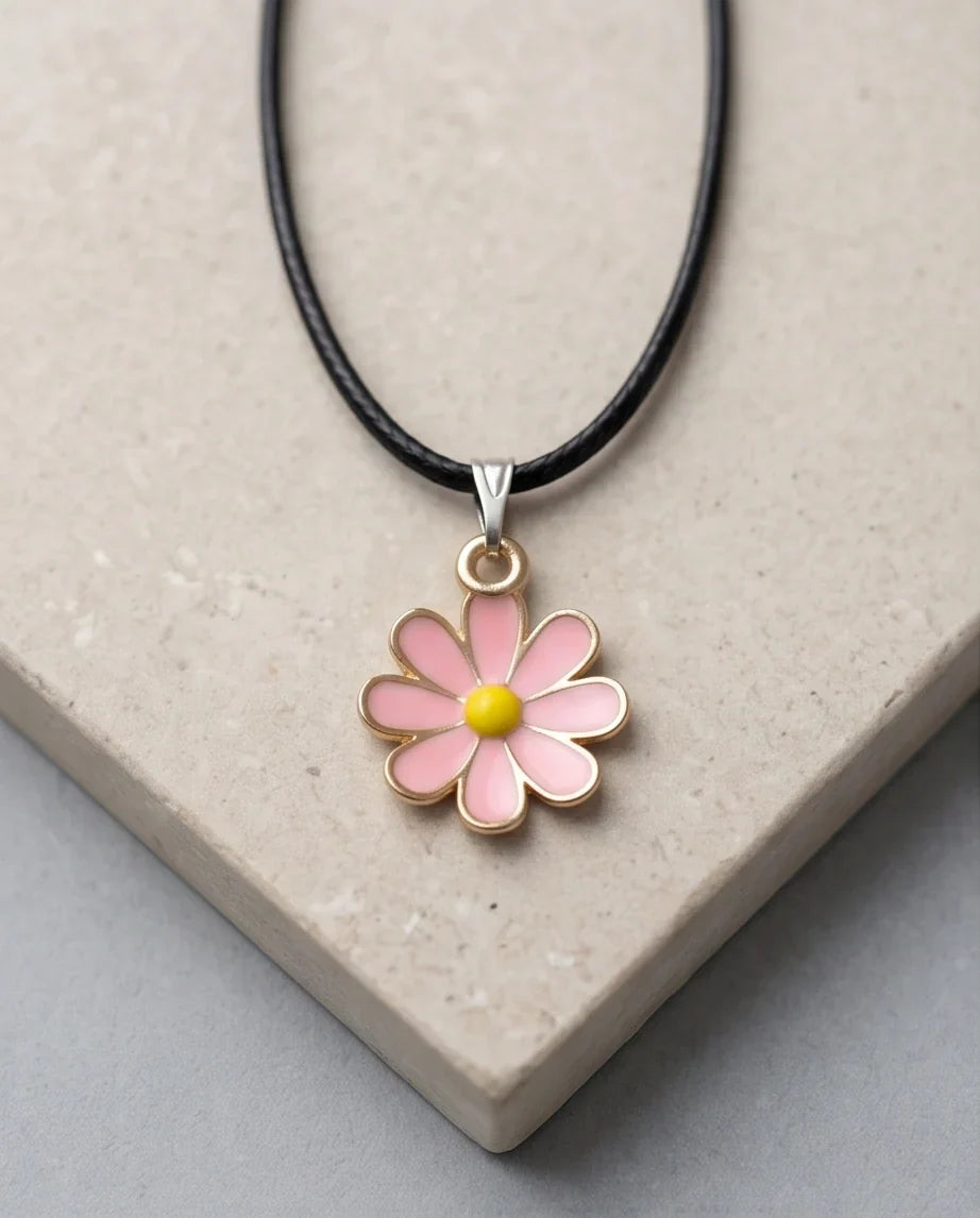 Light Pink Daisy Enamel Pendant Necklace