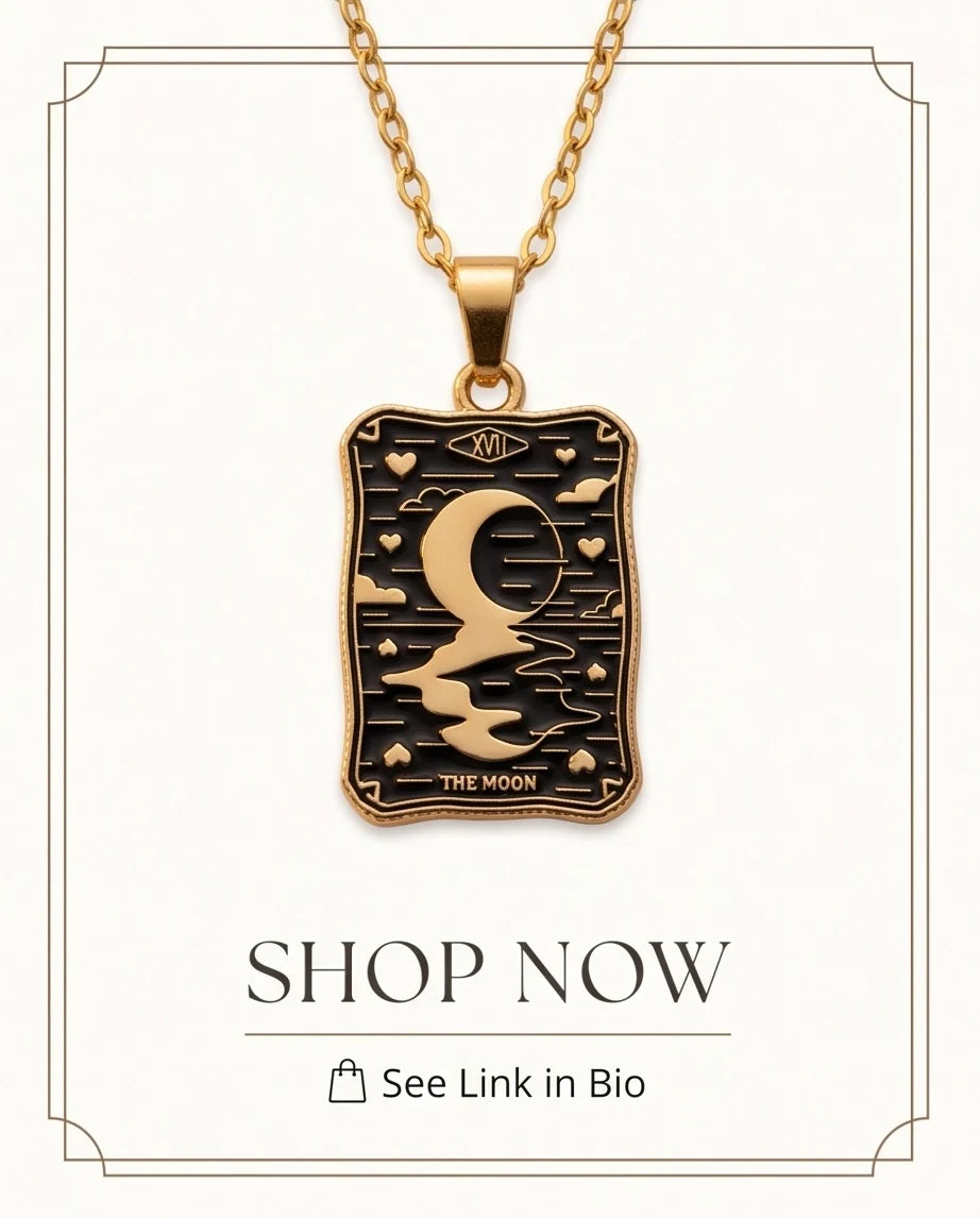 Gold "The Moon" Tarot Card Pendant Necklace