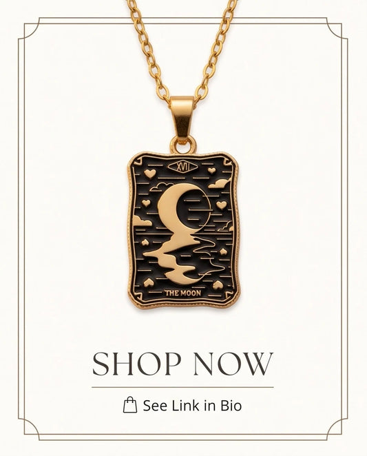 Gold "The Moon" Tarot Card Pendant Necklace