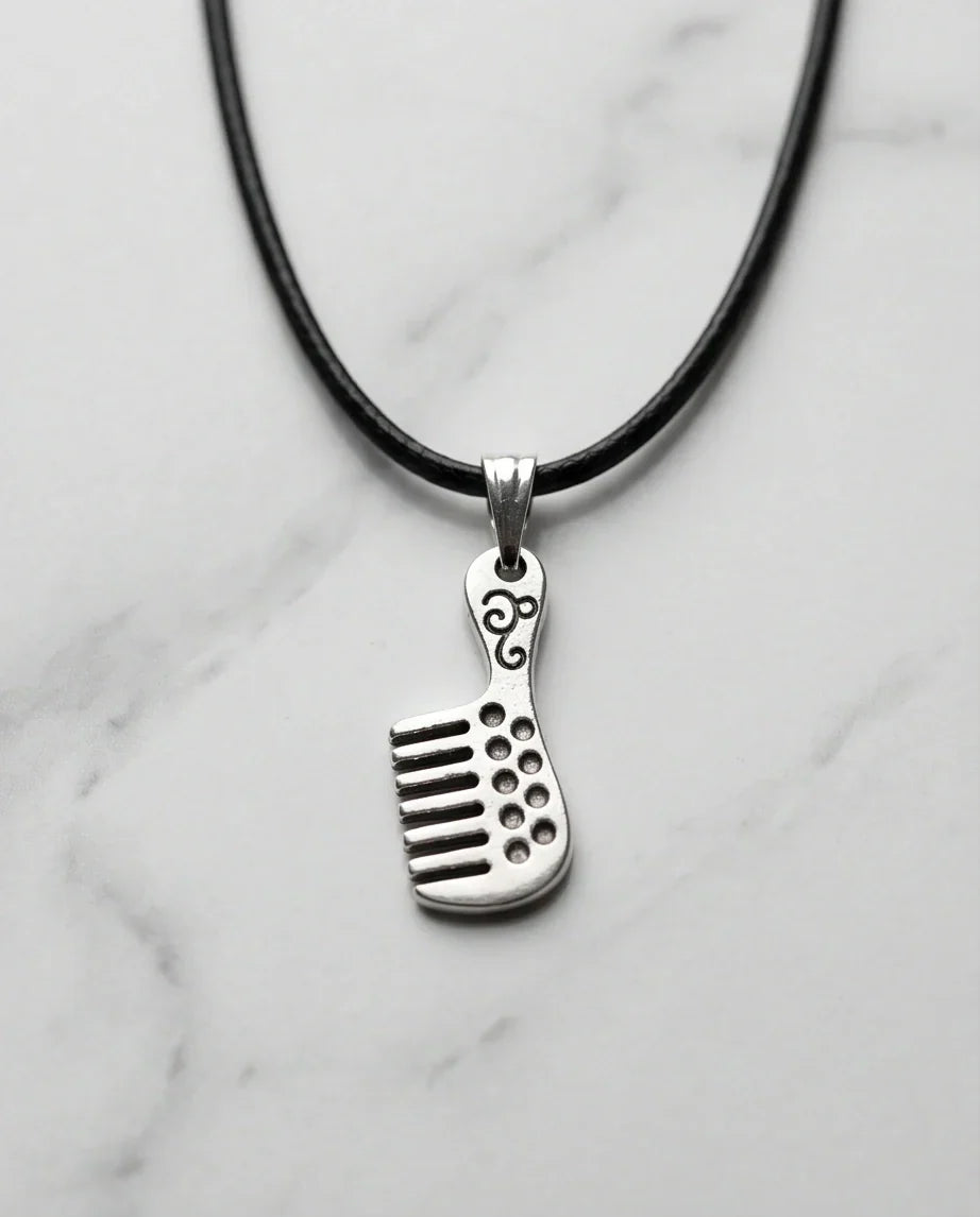 Silver Hair Comb Pendant Necklace