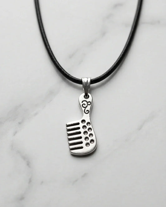 Silver Hair Comb Pendant Necklace