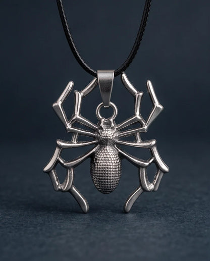 Silver Textured Spider Pendant Necklace