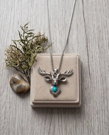 Turquoise Stone Stag Head Pendant Box Chain