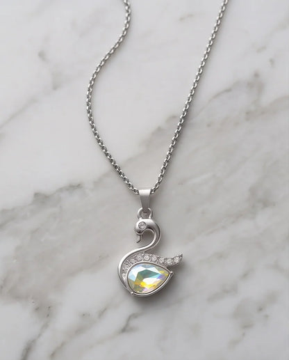 Silver Opaline Crystal Swan Pendant Necklace