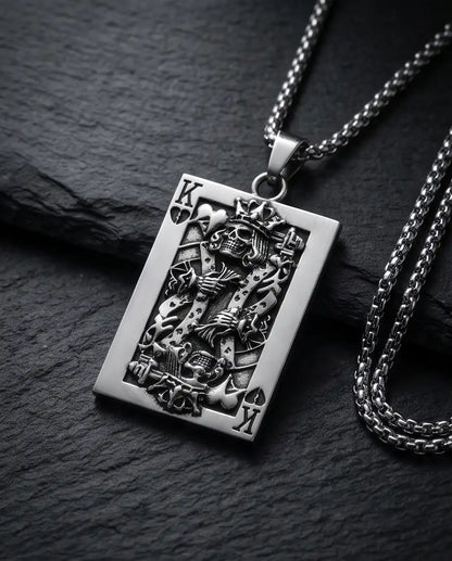 Gothic Skeleton King Card Pendant Box Chain