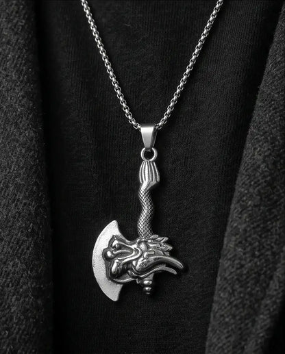 Mythological Dragon Battle Axe Pendant Box Chain