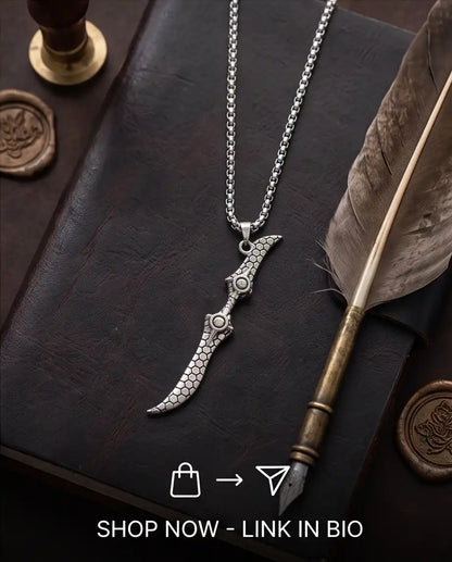 Antique Silver Scaled Dagger Pendant Necklace