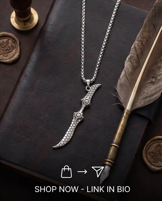 Antique Silver Scaled Dagger Pendant Necklace
