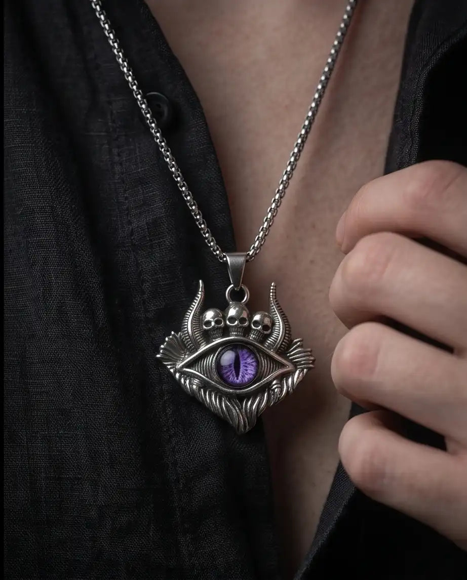 Purple Demon Eye Skulls Pendant Box Chain