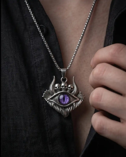 Purple Demon Eye Skulls Pendant Box Chain