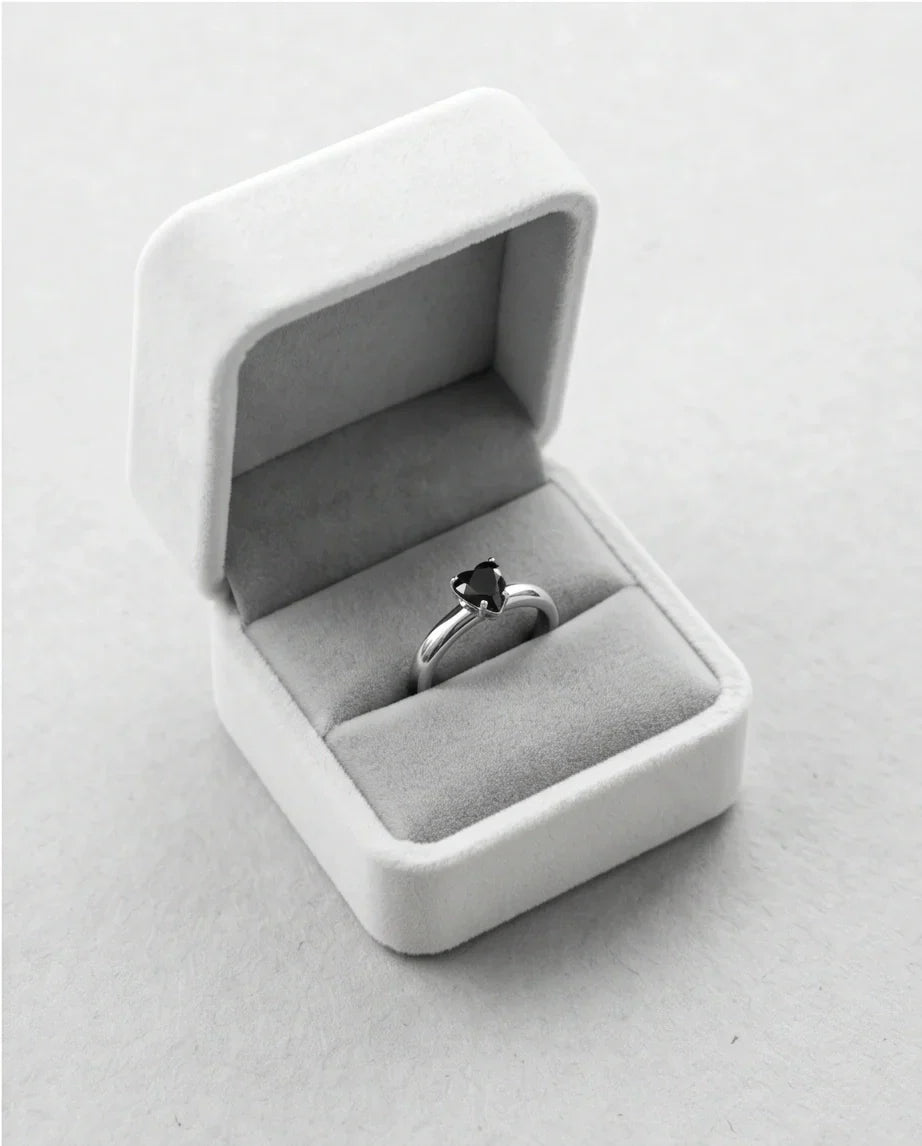 Sterling Silver Heart-Cut Black Onyx Solitaire Ring