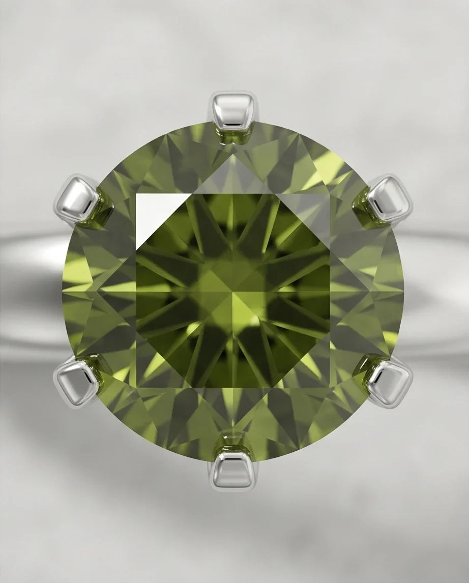 Sterling Silver Round-Cut Olive Green Solitaire Ring