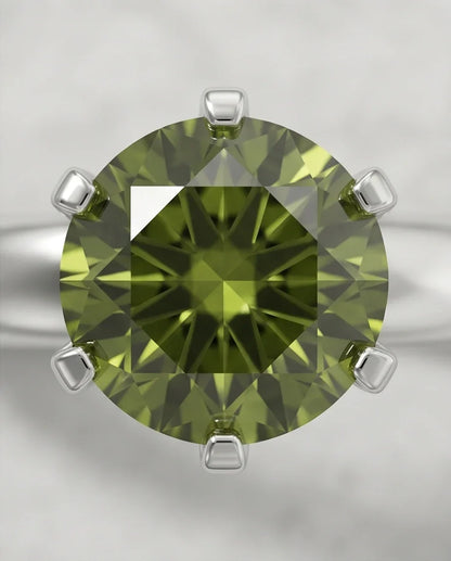 Sterling Silver Round-Cut Olive Green Solitaire Ring
