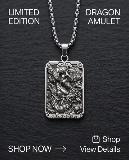 Mythological Dragon Rectangle Dog Tag Pendant Box Chain