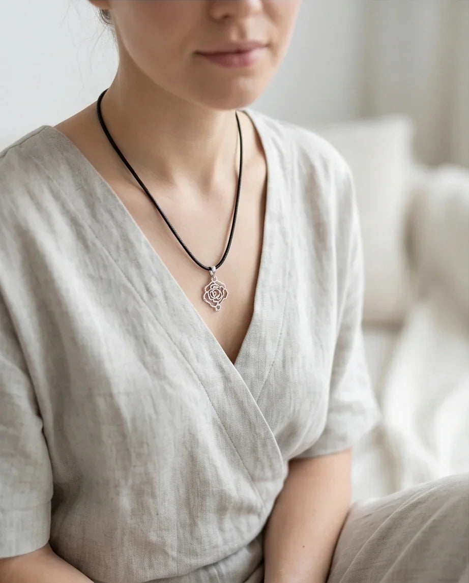 Silver Cutout Rose Pendant Necklace