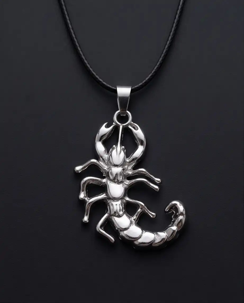 Sculpted Scorpion Pendant Silver Box Chain Necklace