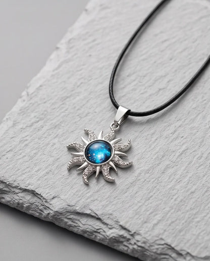 Silver Crystal Celestial Sunburst Galaxy Pendant Necklace