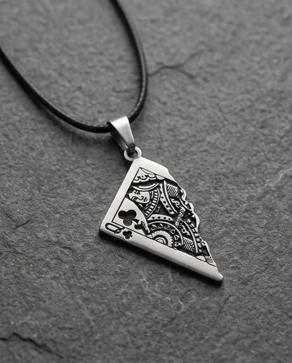 Broken Playing Card Queen Pendant Box Chain