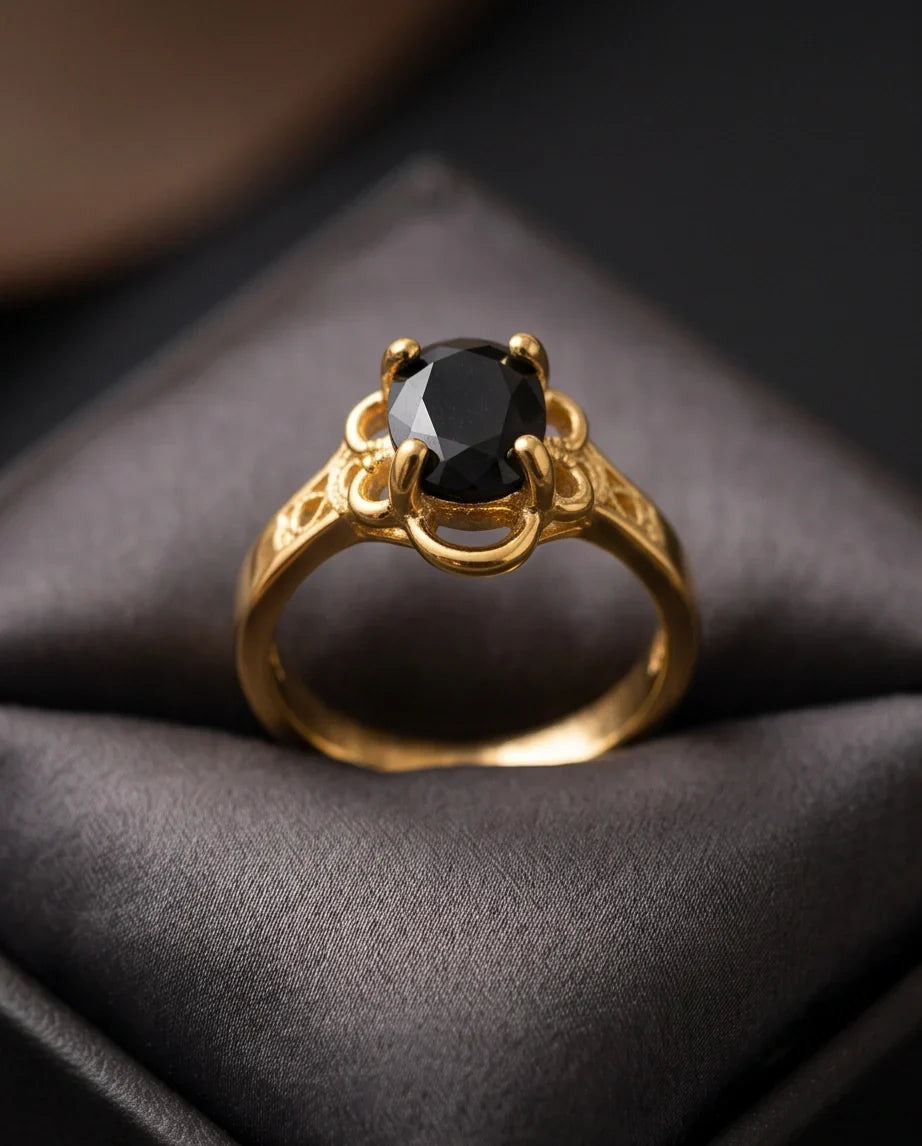 Golden Obsidian Scalloped Ring