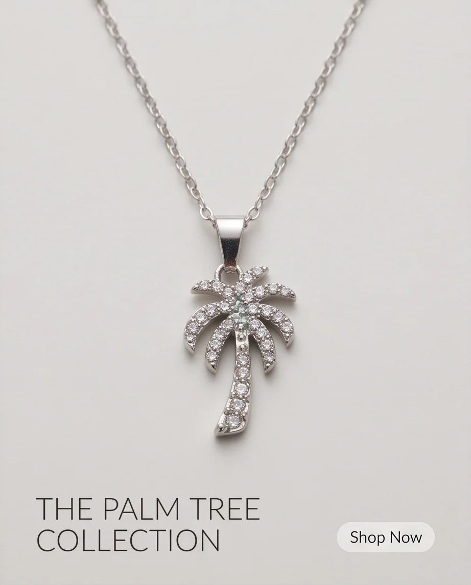Silver Crystal Pavé Palm Tree Pendant Necklace