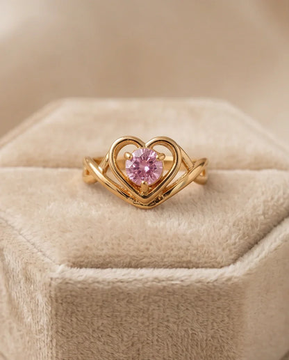 Gold Pink Tourmaline Heart Openwork Ring