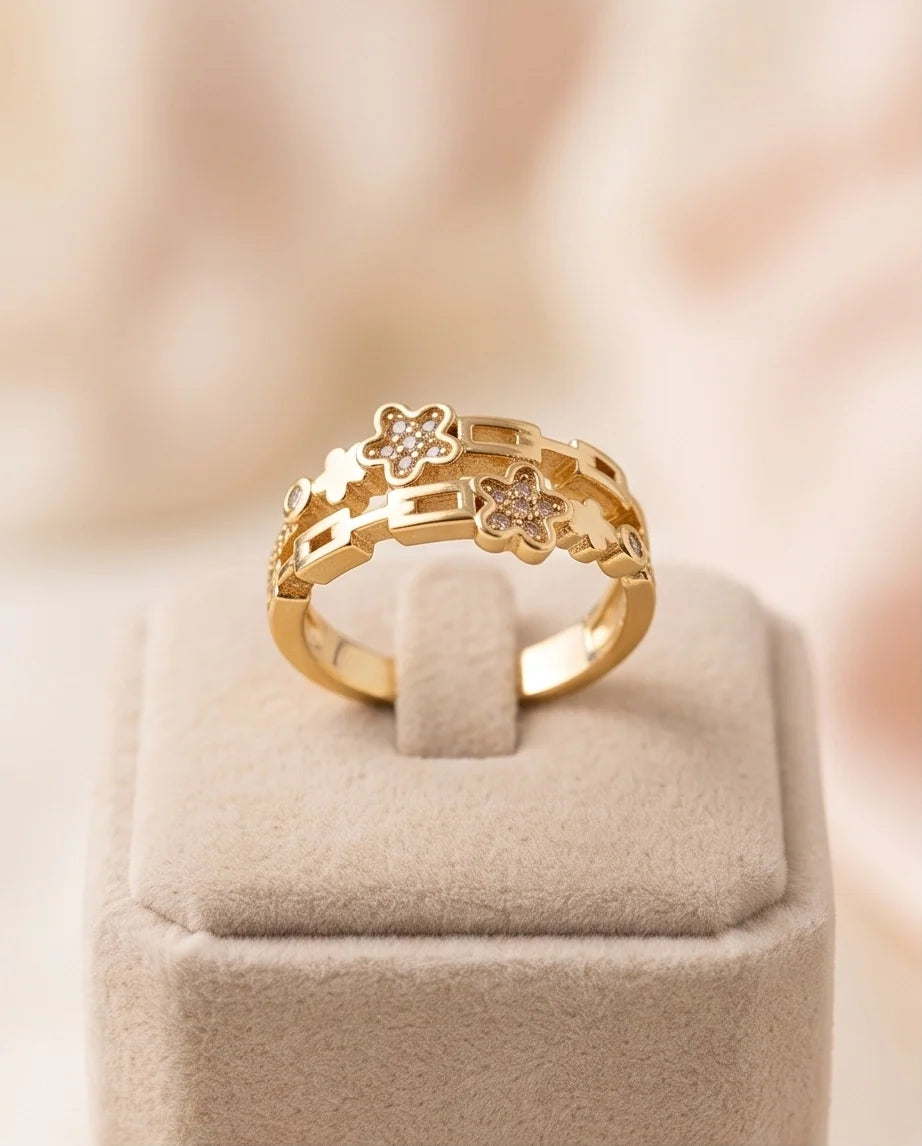 Dual-Band Flora & Celestial Star Ring