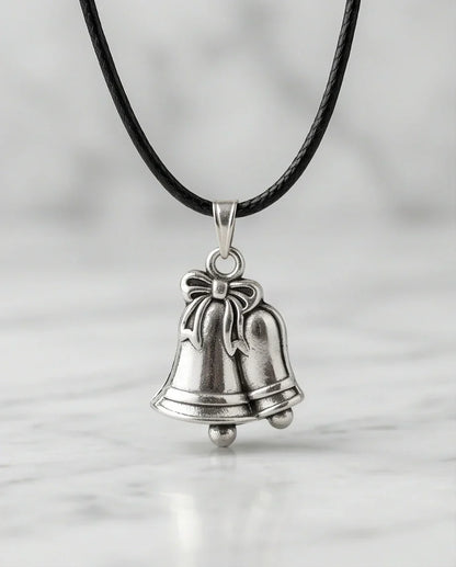 Silver Double Bells Ribbon Pendant Necklace