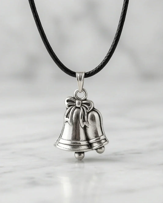 Silver Double Bells Ribbon Pendant Necklace