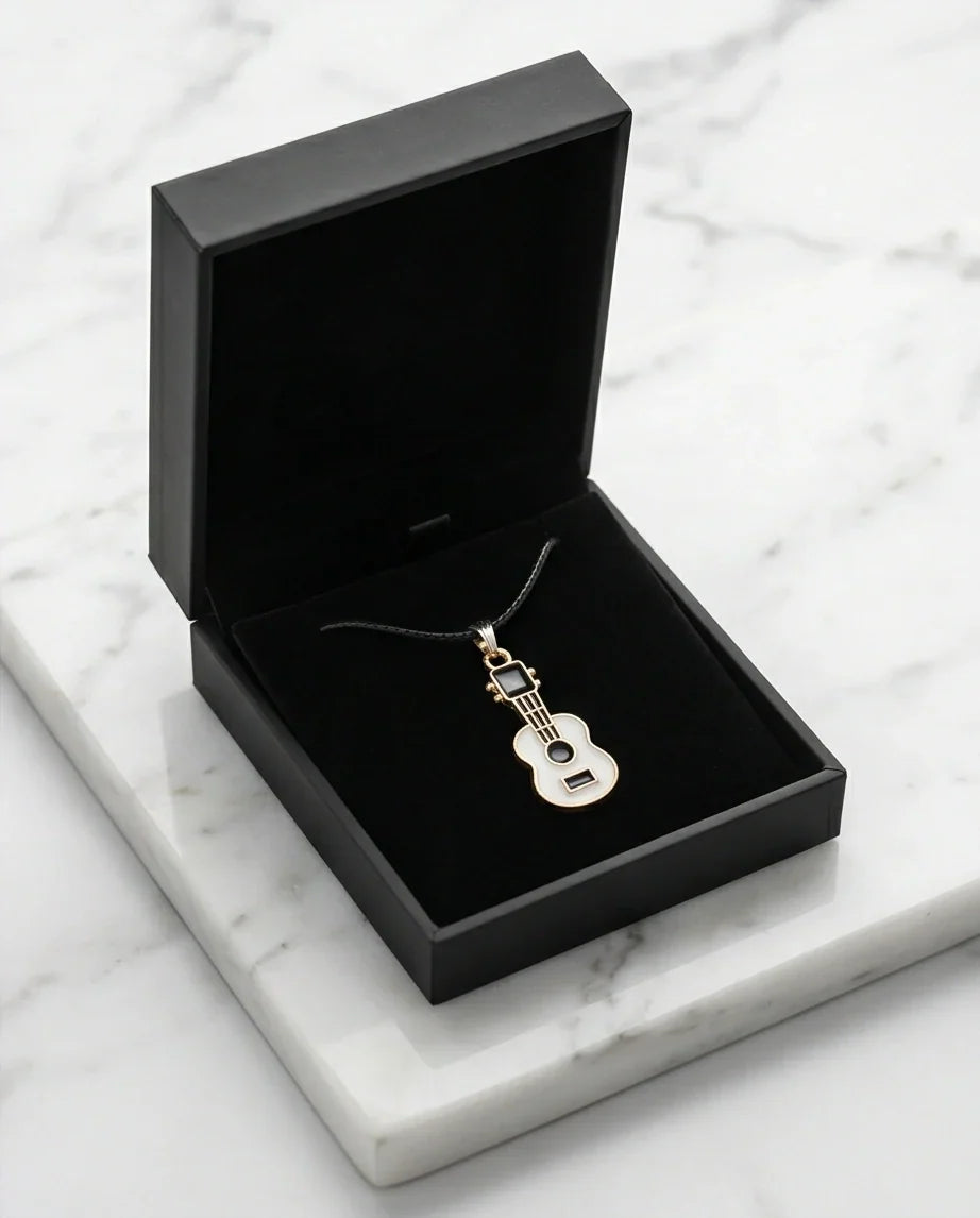 Gold and White Acoustic Guitar Necklace