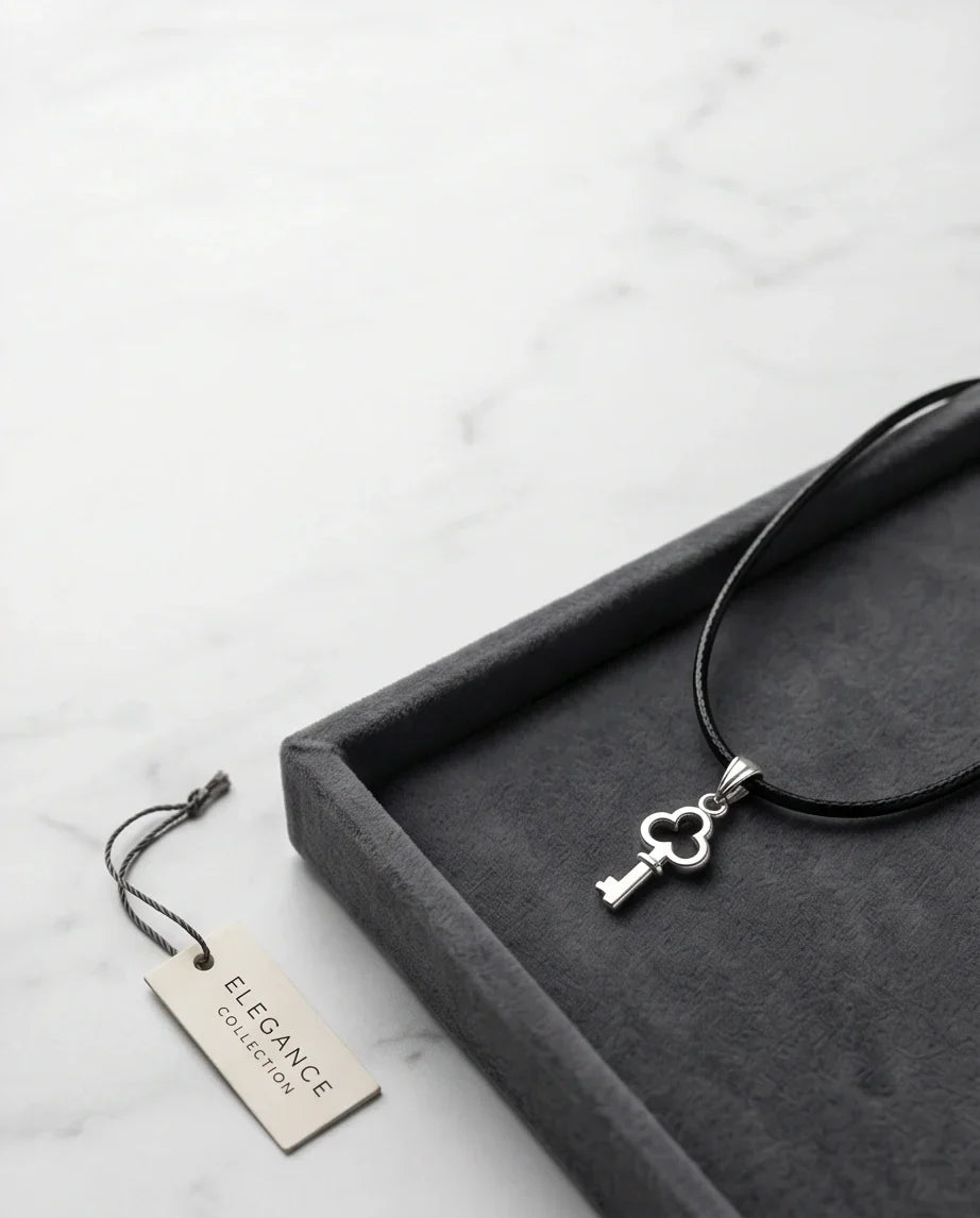 The Secret Keeper: Minimalist Silver Clover Key Pendant Necklace
