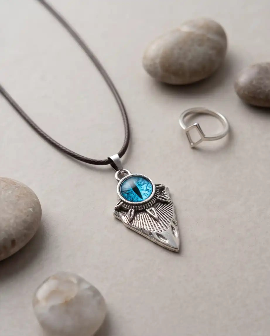 Blue Dragon Eye Shield Pendant Box Chain