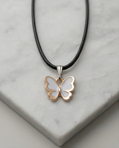 Gold and White Butterfly Pendant Necklace