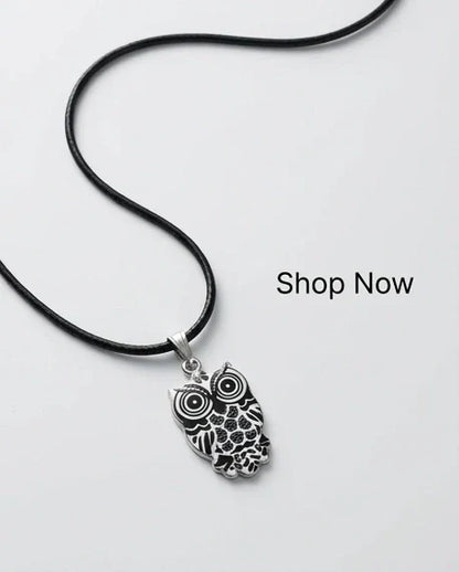 Intricate Monochrome Owl Totem Pendant Necklace