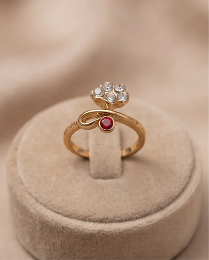 Crystal Flower & Ruby Accent Bow Ring