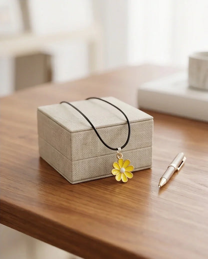 Vibrant Yellow Daisy Enamel Pendant Necklace