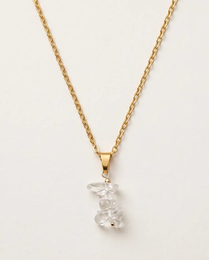 Silver Stacked Raw Clear Quartz Chip Stone Pendant Necklace