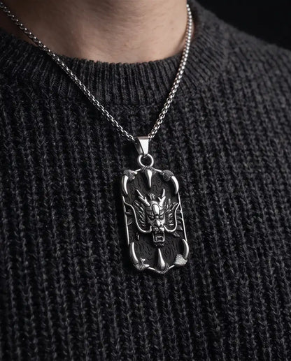 Gothic Dragon Claw Tag Silver Box Chain Necklace