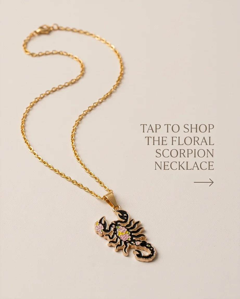 Gold Floral Scorpion Enamel Chain Necklace