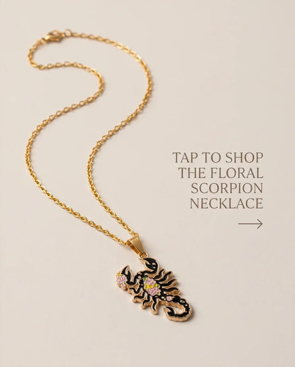 Gold Floral Scorpion Enamel Chain Necklace