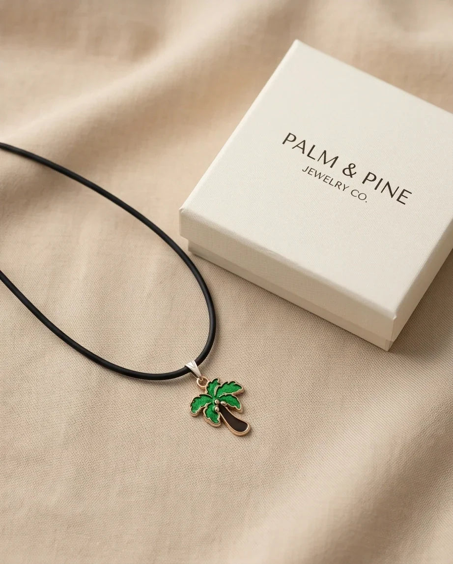 Gold and Green Palm Tree Necklace
