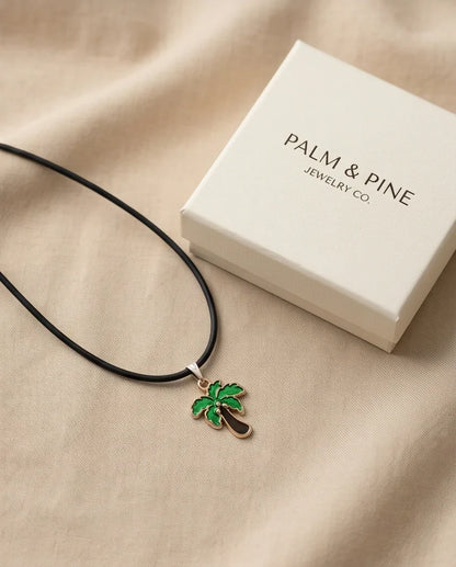 Gold and Green Palm Tree Necklace