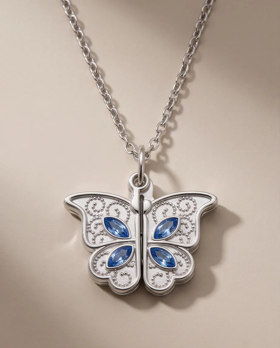 Silver Butterfly Secret Heart Pendant Necklace