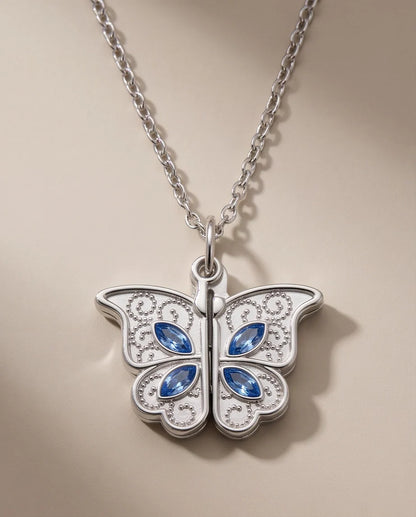 Silver Butterfly Secret Heart Pendant Necklace