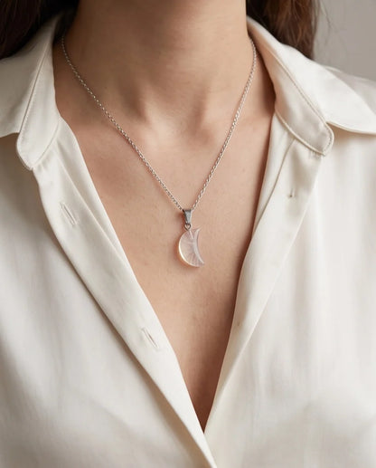 Silver Opalite Crescent Moon Pendant Necklace