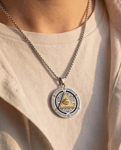 Eye of Providence Gold Pyramid Occult Pendant Box Chain