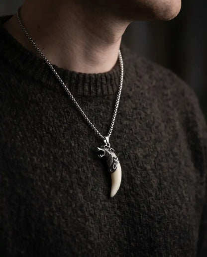 Viking Wolf Fang Pendant Box Chain